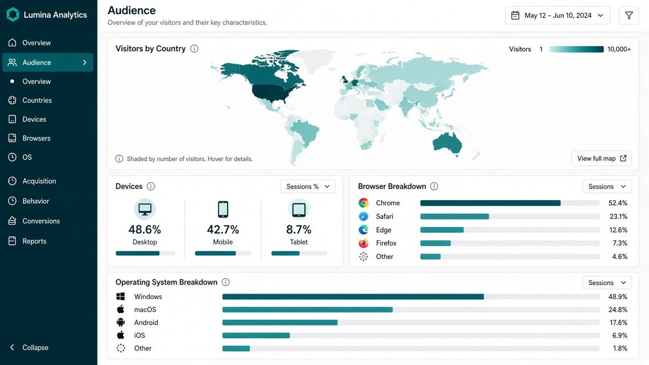 Audience country map and devices